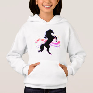 Colorful Rearing Horse Girls Pullover Hoodie T Shirt