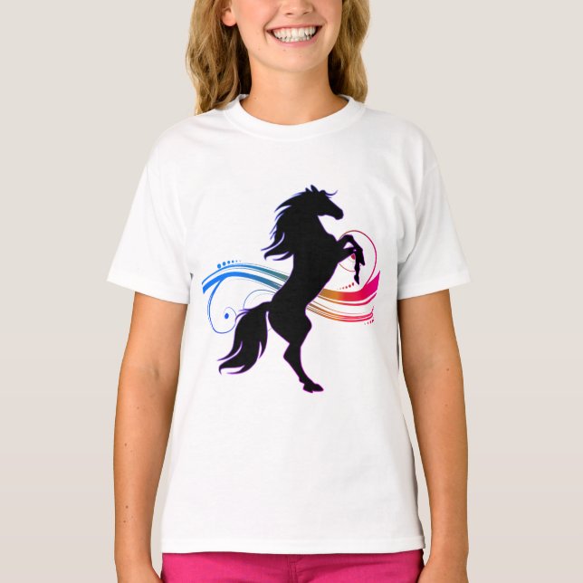 Colorful Rearing Horse Girls T-Shirt (Framsida)
