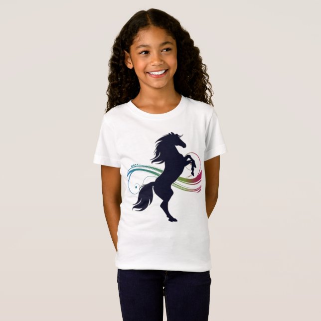 Colorful Rearing Horse Girls T-Shirt (Hel framsida)