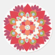 Colorful Red Blommigt Lotus Mandala Flower Sticker