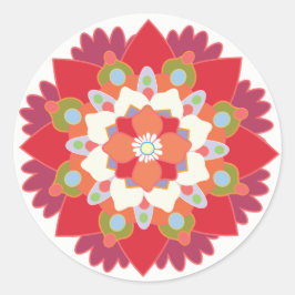 Colorful Red Blommigt Lotus Mandala Flower Sticker Runt Klistermärke