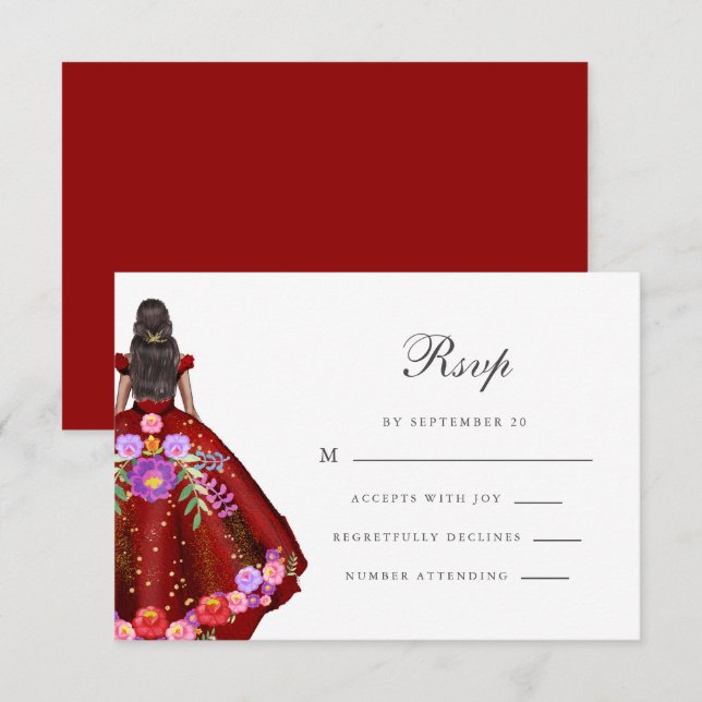 Colorful Red Fiesta Blommigt Calligraphy Quinceane OSA Kort (Fram/baksida)