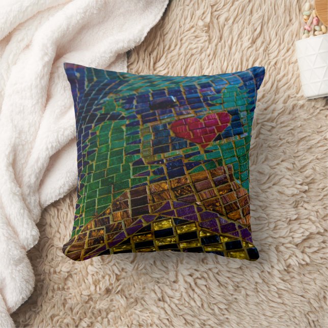 Colorful Red Heart Mosaic Kudde (Filt)