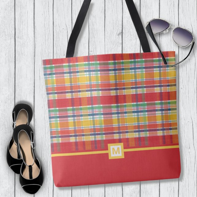 Colorful Red Madras Play Monogram Tygkasse (Skapare uppladdad)