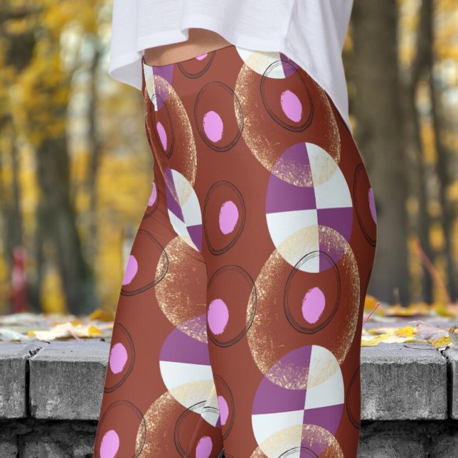 Colorful Red Nucleus Mönster Leggings (Nucleus Burnt Umber Red Leggings)