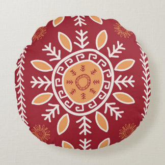 Colorful Red, Simple Tribal Pattern, Round Pillow Rund Kudde