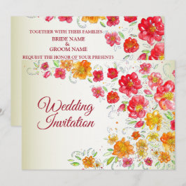 Colorful Red Yellow Pink Garden Floral Wedding Inbjudningar