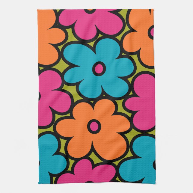Colorful Retro Floral Pattern Kökshandduk (Vertikal)