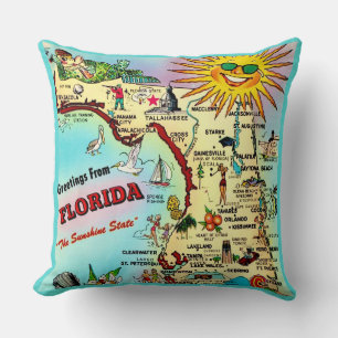 Colorful Retro Florida Karta Dekorativ kudde