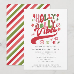 Colorful Retro Groovy Holly Jolly Vibes Helgdag Inbjudningar