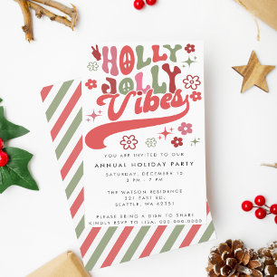 Colorful Retro Groovy Holly Jolly Vibes Helgdag Inbjudningar