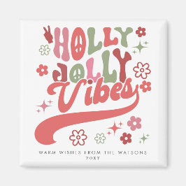 Colorful Retro Groovy Holly Jolly Vibes Helgdag Magnet