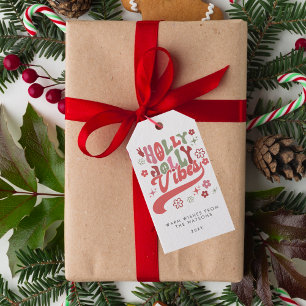 Colorful Retro Groovy Holly Jolly Vibes Helgdag Presentetikett