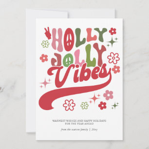 Colorful Retro Groovy Holly Jolly Vibes Typography Julkort