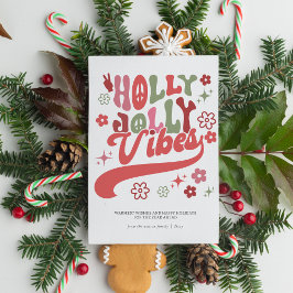 Colorful Retro Groovy Holly Jolly Vibes Typography Julkort