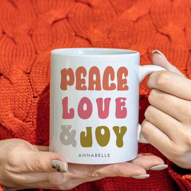 Colorful Retro Groovy Peace Kärlek Joy Helgdag Kaffemugg (Colorful Retro Groovy Peace Love Joy Holiday Coffee Mug)