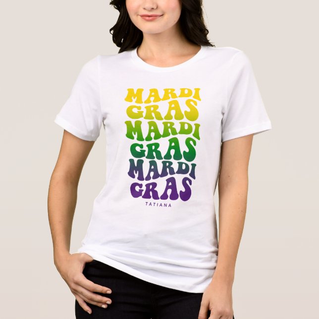 Colorful Retro Mardi Gras Text Carnival  T Shirt (Framsida)