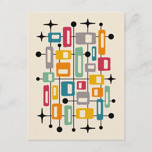 Colorful Retro Mid Century Modern Atomic Abstract Vykort (Framsida)