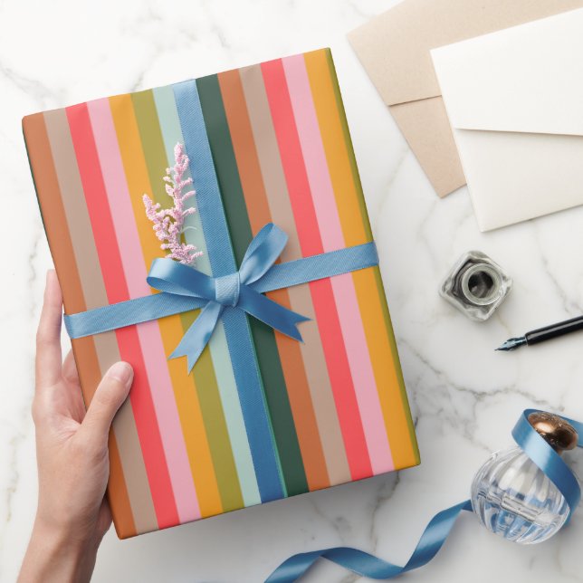 Colorful Retro Multicolor Playful Stripe Geometric Presentpapper (Gifting)