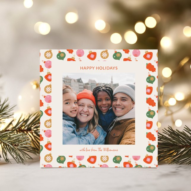 Colorful Retro Ornaments Christmas Photo Square Julkort (Skapare uppladdad)