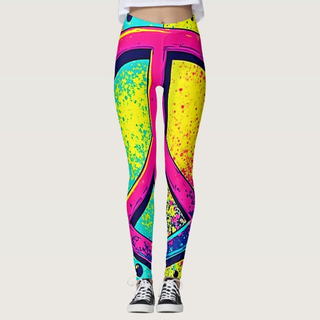 Colorful Retro Peace Sign Leggings (Framsida)