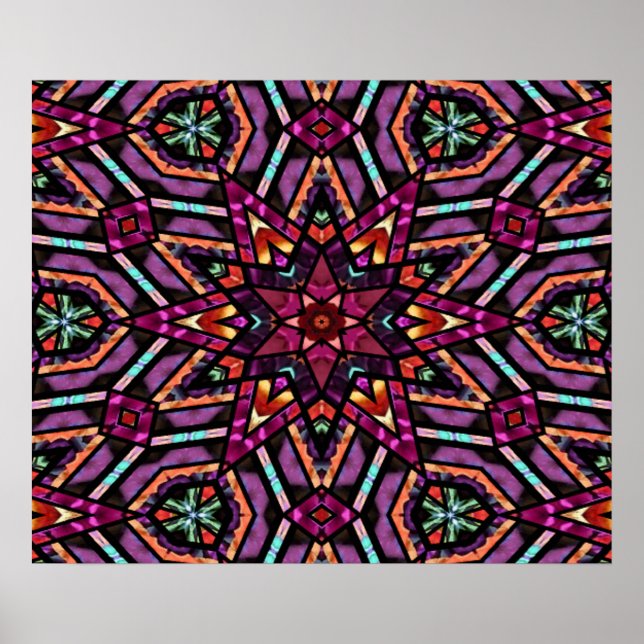 Colorful Retro Turkiska Mosaic Kaleidoscope Mönste Poster (Framsidan)