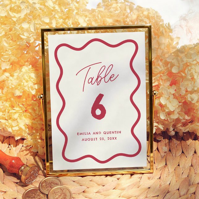 Colorful Retro Wavy Modern Wedding Table Number Bordsnummer (Skapare uppladdad)