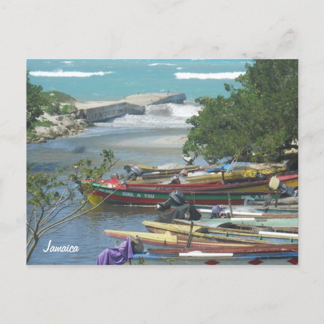 Colorful River Boats Negril Jamaica Vykort (Framsida)