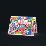 Colorful Road Sign Collage Kids' Birthday Kort<br><div class="desc">Det här allt populära,  ljusa vägskyltkollaget gör ett toppen-kort,  verkligen-som fångar! Unik roligt-design barn är säkert för kärlek,  kortet var designat med pojkar i åtanke,  men flickor kan njuta av det också! Se upp för våra andra skylttemade produkter,  åldersbrickor,  partiinbjudningar och annat.</div>