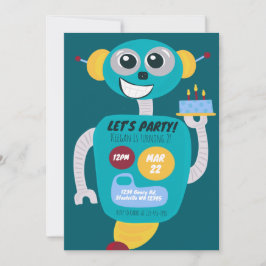 Colorful Robot Boys Second Birthday Invitation Inbjudningar
