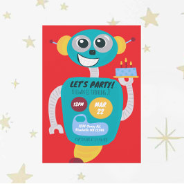 Colorful Robot Boys Second Birthday Invitation Inbjudningar