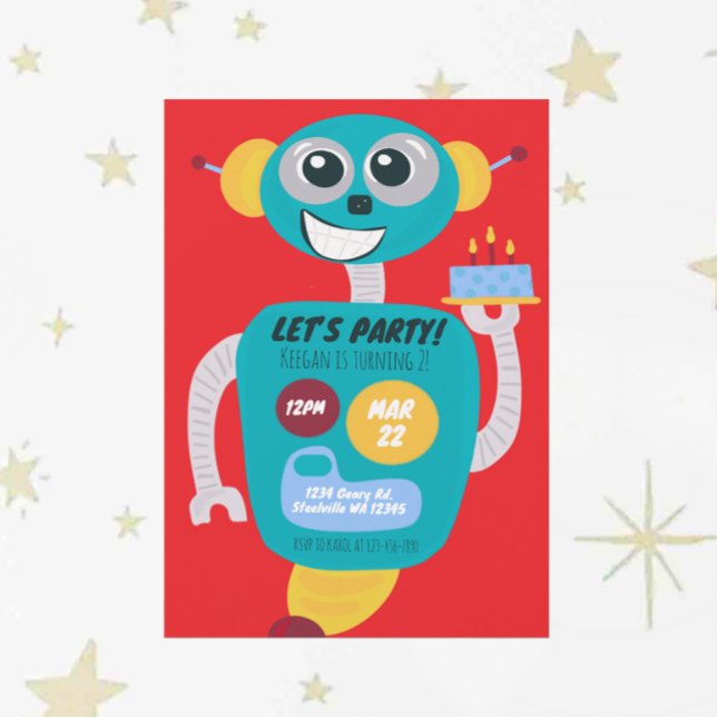 Colorful Robot Boys Second Birthday Invitation Inbjudningar (Skapare uppladdad)