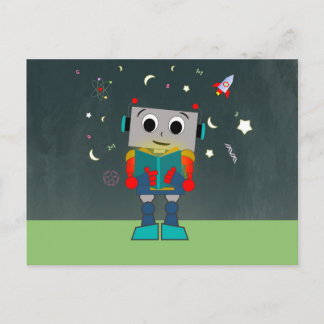 Colorful Robot Reading Bok Vykort