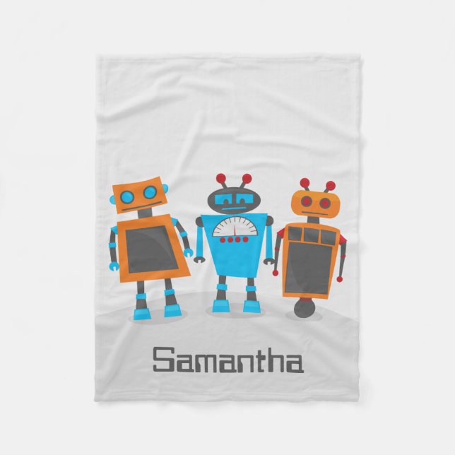 Colorful Robot Trio Fleecefilt (Framsidan)