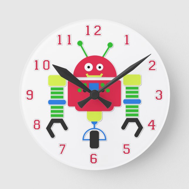 Colorful Robot Wall Clock Rund Klocka (Framsida)