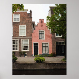 Colorful Rosa Dutch Canal House Leiden Nederländer Poster