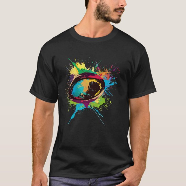 Colorful Rugby Älskare Rugby Boll Stänk Art T Shirt (Framsida)