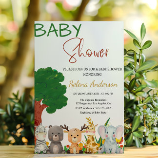 Colorful Safari Animals Baby Shower  Inbjudningar