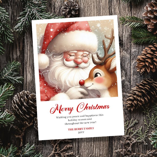Colorful Santa And Rudolph Cheerful Greeting Card Julkort (Colorful Santa And Rudolph Cheerful Greeting Card)
