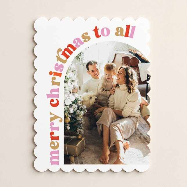 Colorful Scalloped Photo Merry Christmas Card Julkort (Skapare uppladdad)