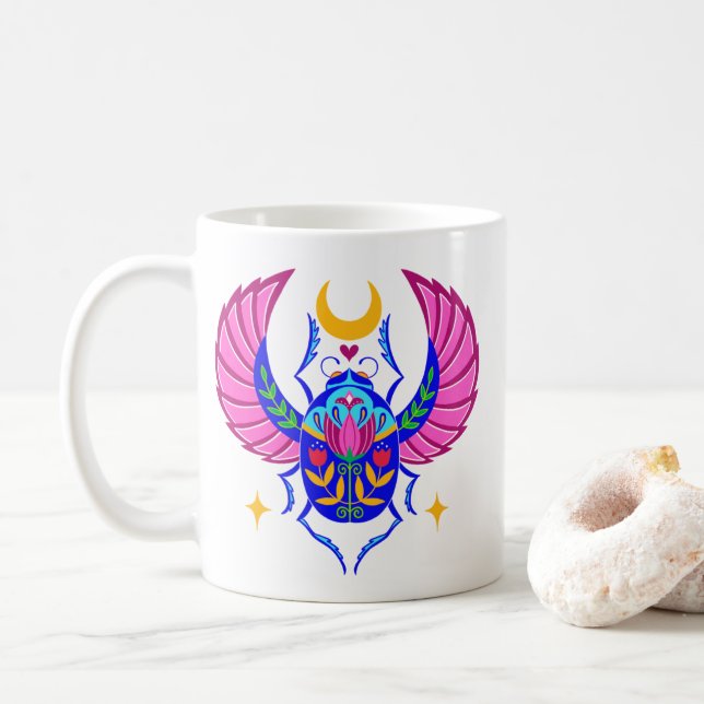 Colorful Scarab folk art-kaffe mugg (Med munk)