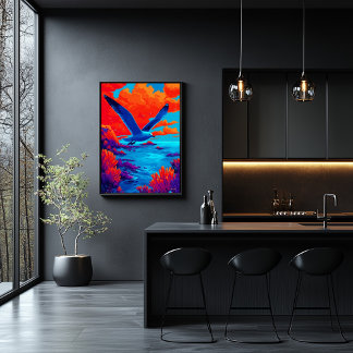 Colorful Seagull Flight Over Vibrant Coast Poster