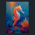 Colorful Seahorse Pointillism Ocean Painting Poster<br><div class="desc">Vibrant pointillist artwork of a colorful seahorse floating through an underwater coral landscape. Thousands of bright dots create a luminous neo-impressionist ocean scene filled with movement and marine life atmosphere.</div>