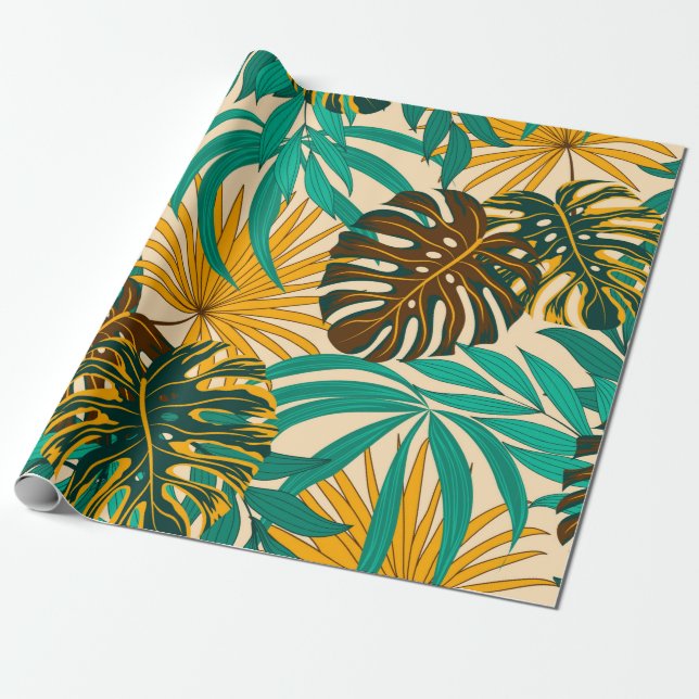 Colorful seamless pattern with tropical plants and presentpapper (Utrullad)