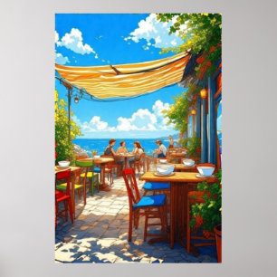 Colorful Seaside Café Al Fresco Patio Poster