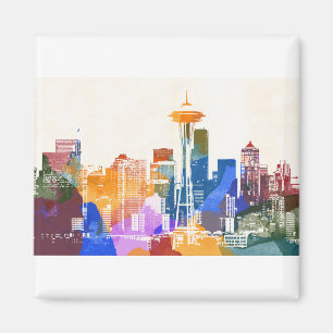 Colorful Seattle Skyline Magnet