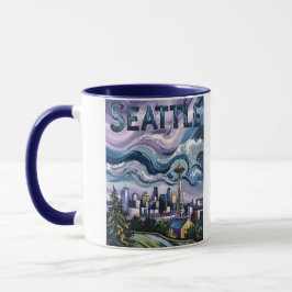 Colorful Seattle Skyline Van Gogh Cityscape Travel Mugg