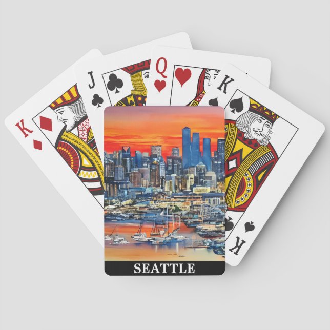 Colorful Seattle Washington Cityscape Sunset Casinokort (Baksidan)