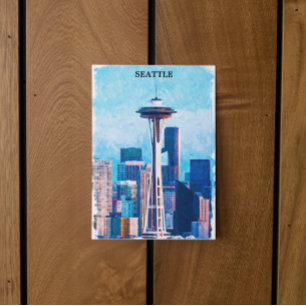Colorful Seattle Washington Cityscape Vykort