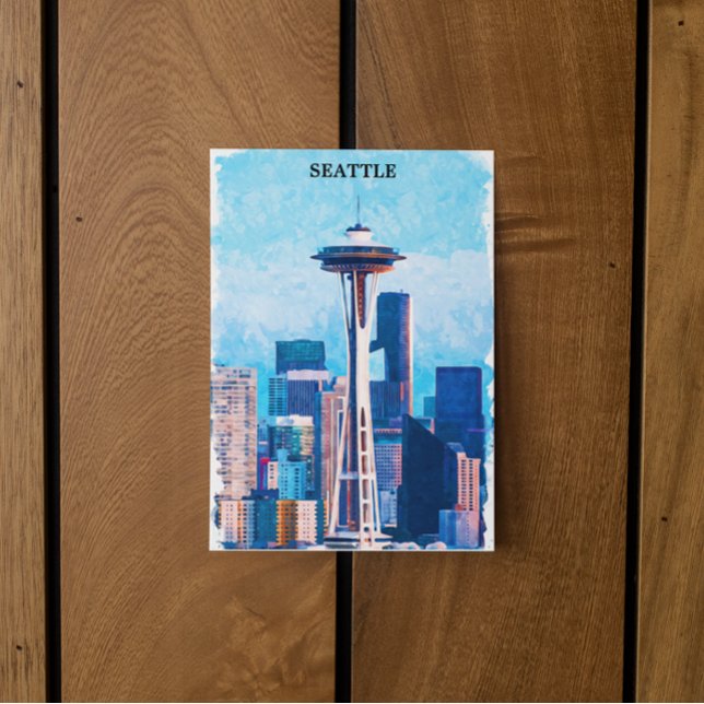 Colorful Seattle Washington Cityscape Vykort (Seattle USA postcard)